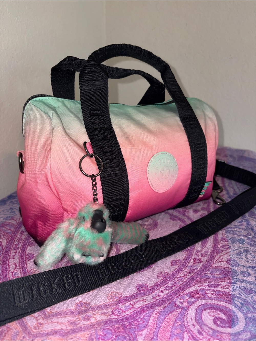 Kipling Wicked Gradient Magic Bina Medium Barrel/Crossbody Bag W/Monkey Keychain